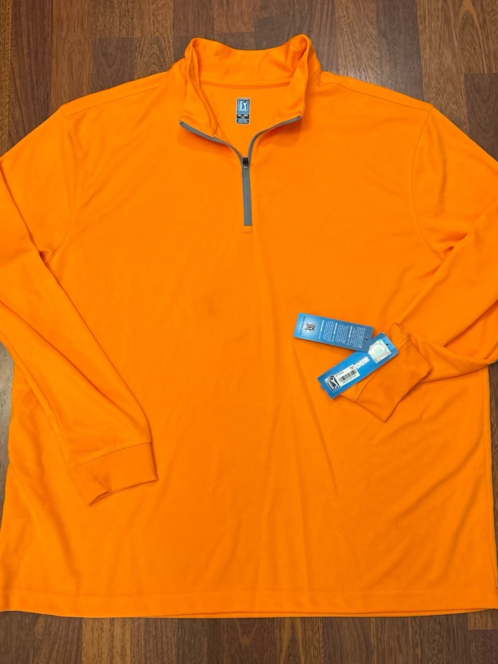 PGA Tour Orange Quarter Zip Long Sleeve Golf Pullover Performance Top XXL
